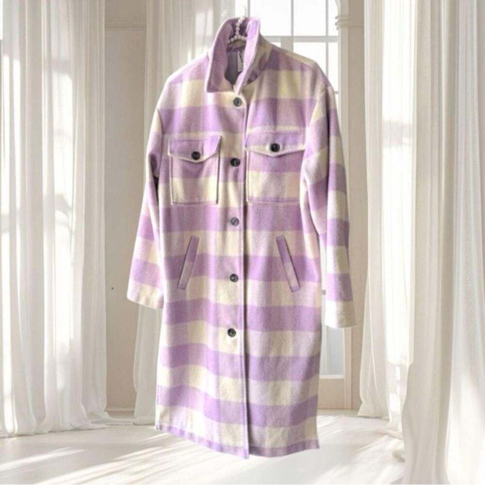 Violet Romance Purple Cream Plaid Flannel Jacket Coat Size 8